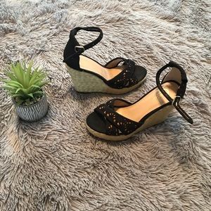 Candies black lace wedge